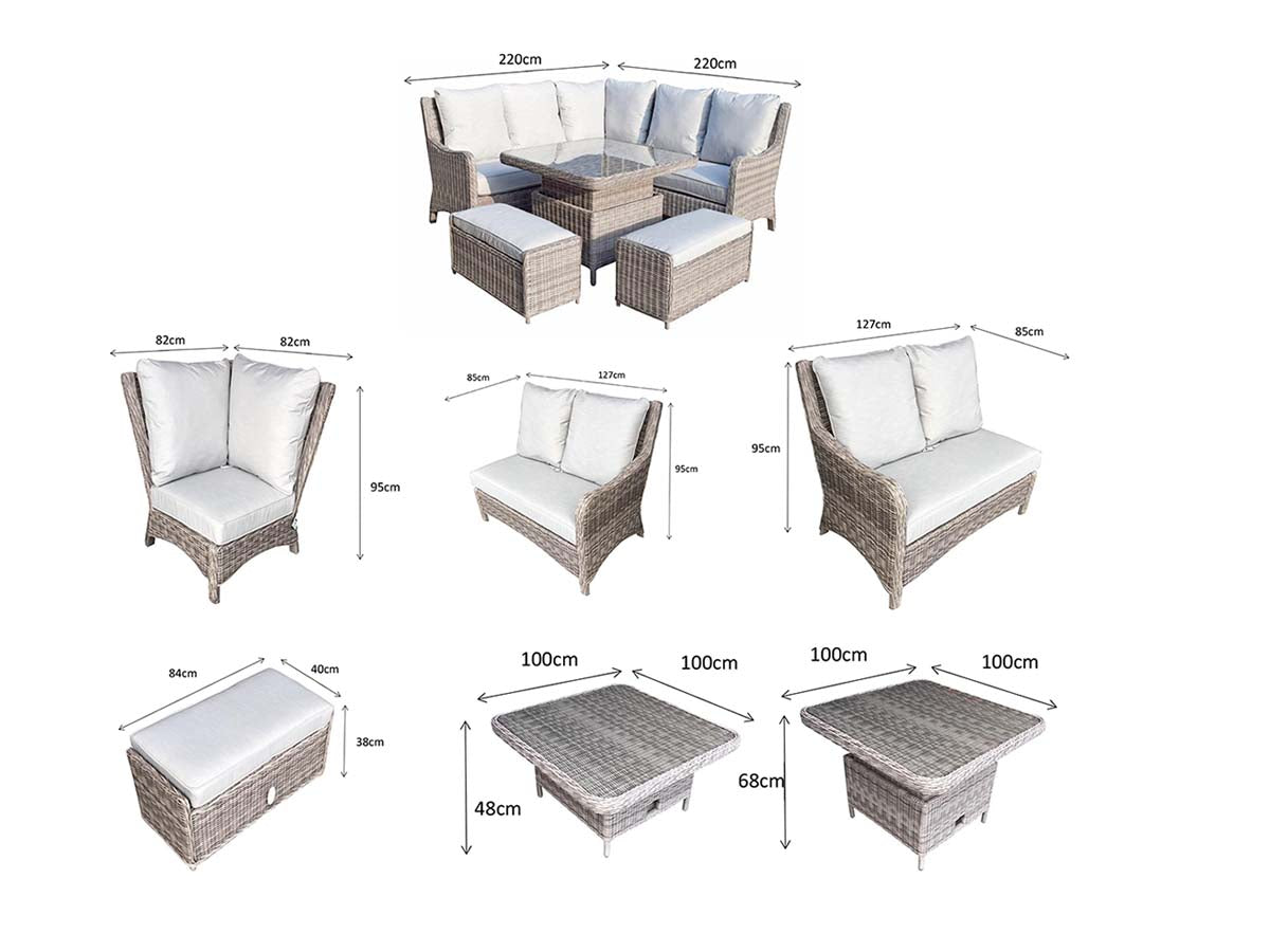 Rattan Corner Dining Sofa with Lift Table | Alexandra | Alex0315