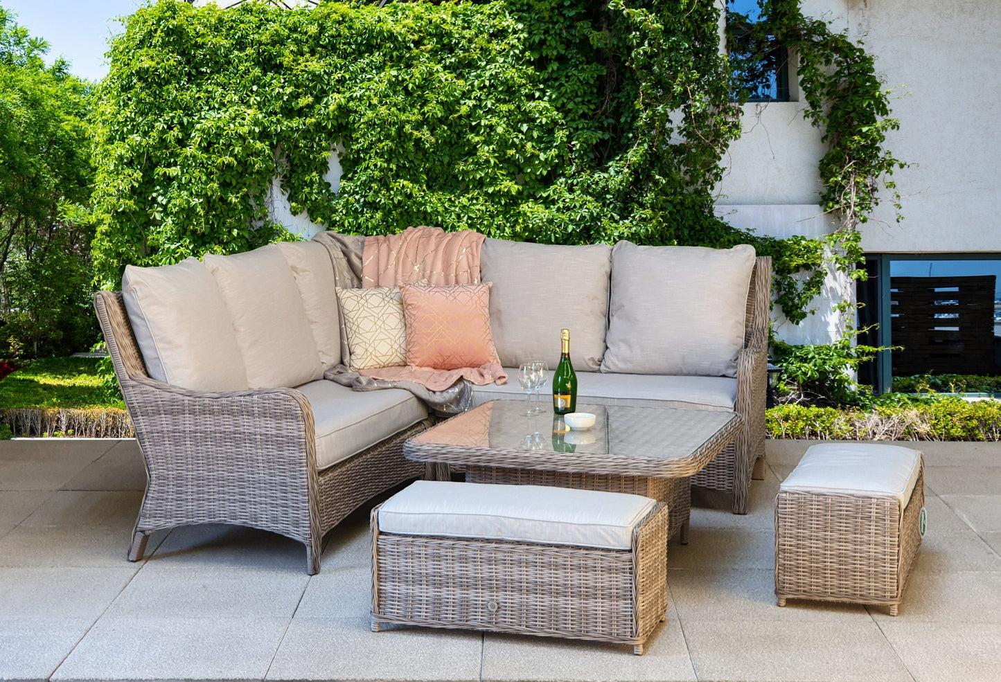 Rattan Corner Dining Sofa with Lift Table | Alexandra | Alex0315