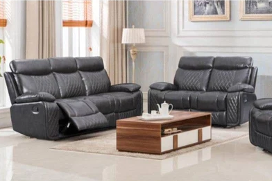 Atlanta Air Leather Manual Recliner 3 + 2 Seater Sofas Set in Black with Cupholders/Storage - Homeflair