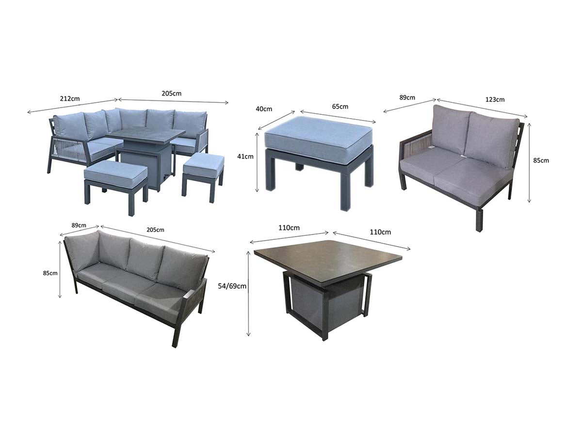 Rattan Corner sofa with 2 Benches and Lift Table | Bettina | Bett0361