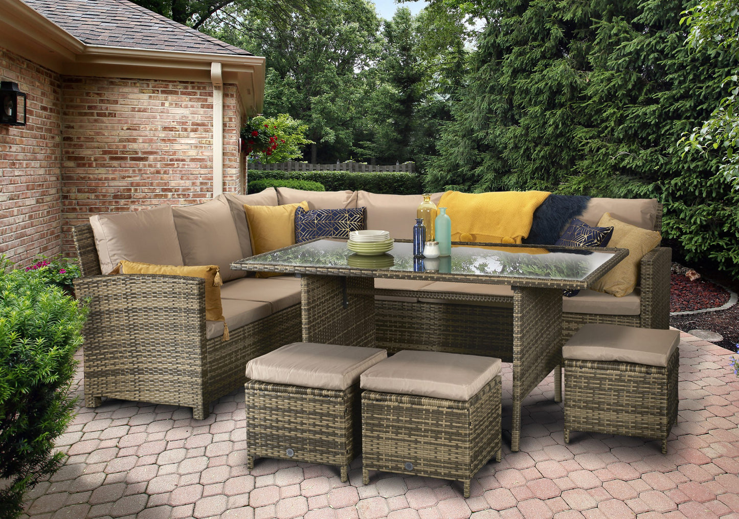 Rattan Corner Dining Sofa in 8mm Nature Flat Weave | Charlotte | Char0204