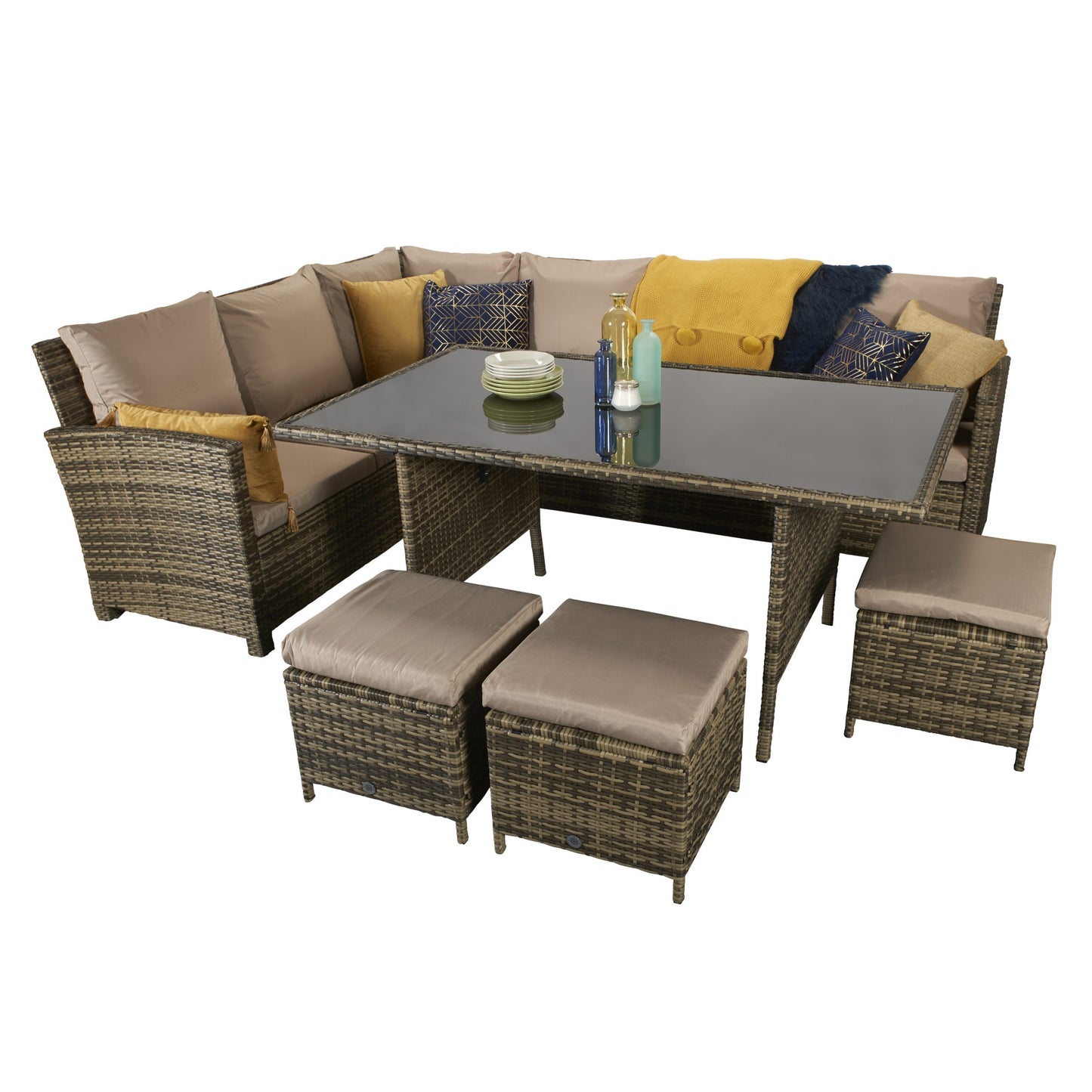 Rattan Corner Dining Sofa in 8mm Nature Flat Weave | Charlotte | Char0204