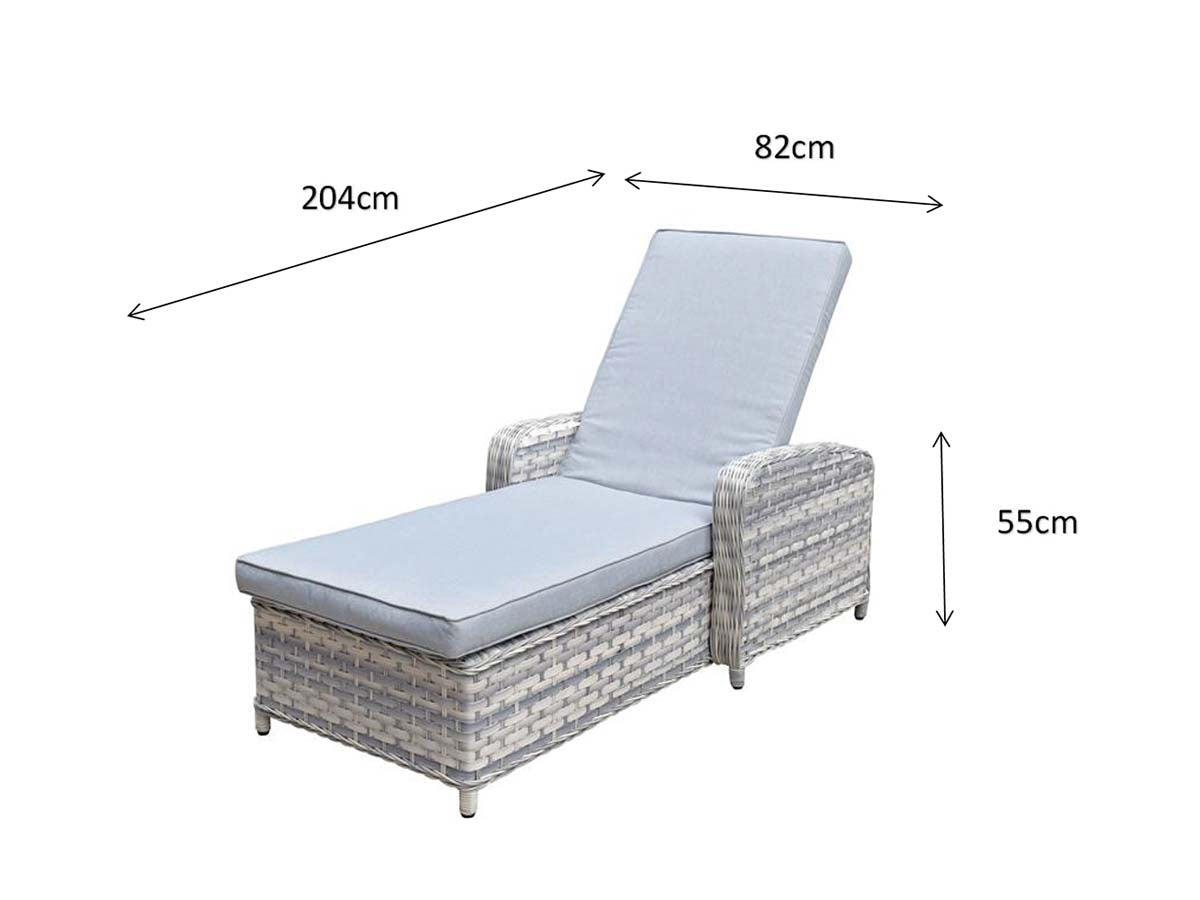 Rattan Single Sun lounger with Arms in Silver Grey | Constance | Cons0178