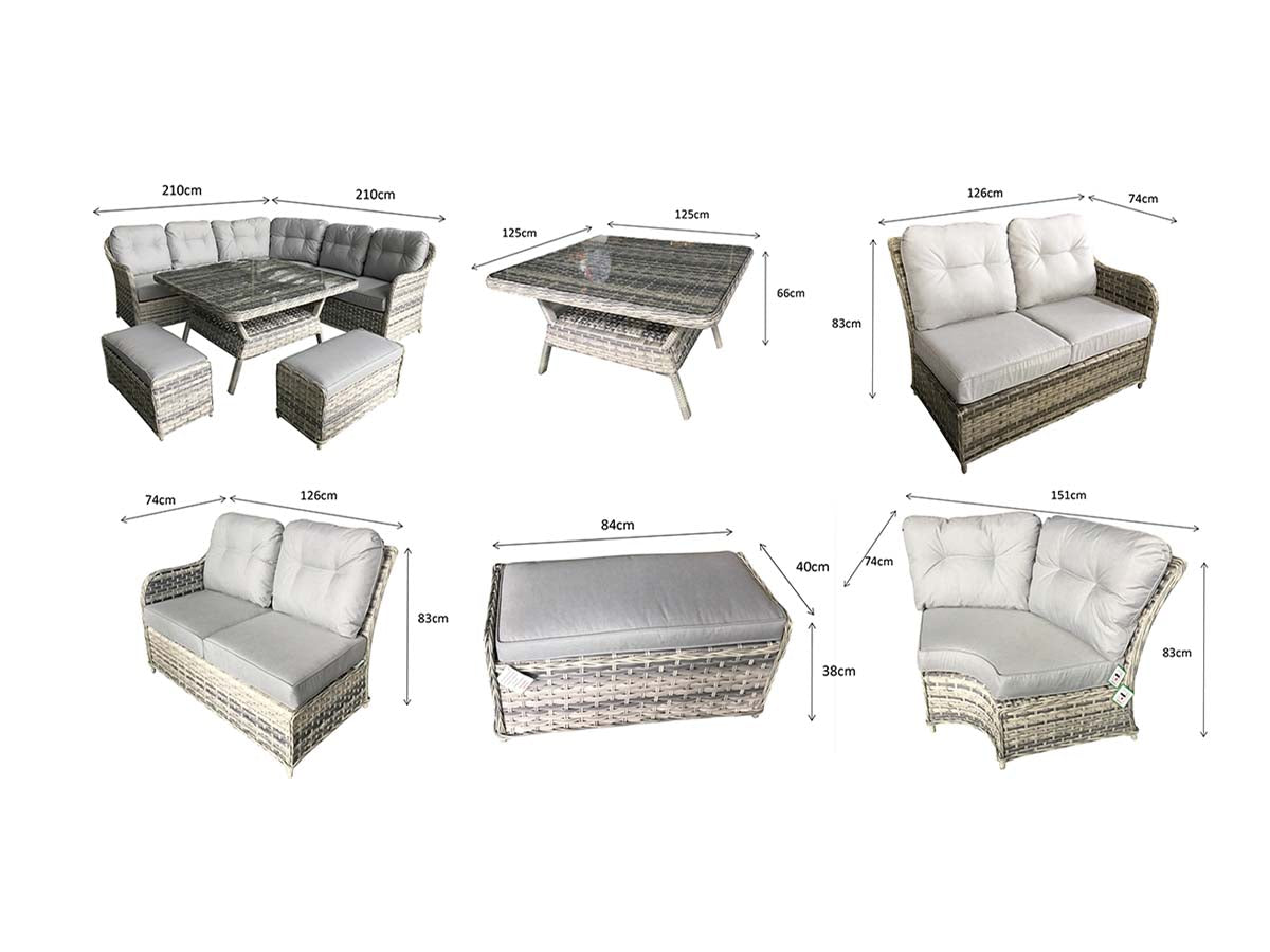 Signature Weave - Constance Rattan Large Corner Dining Sofa with Benches in Grey | Cons0203