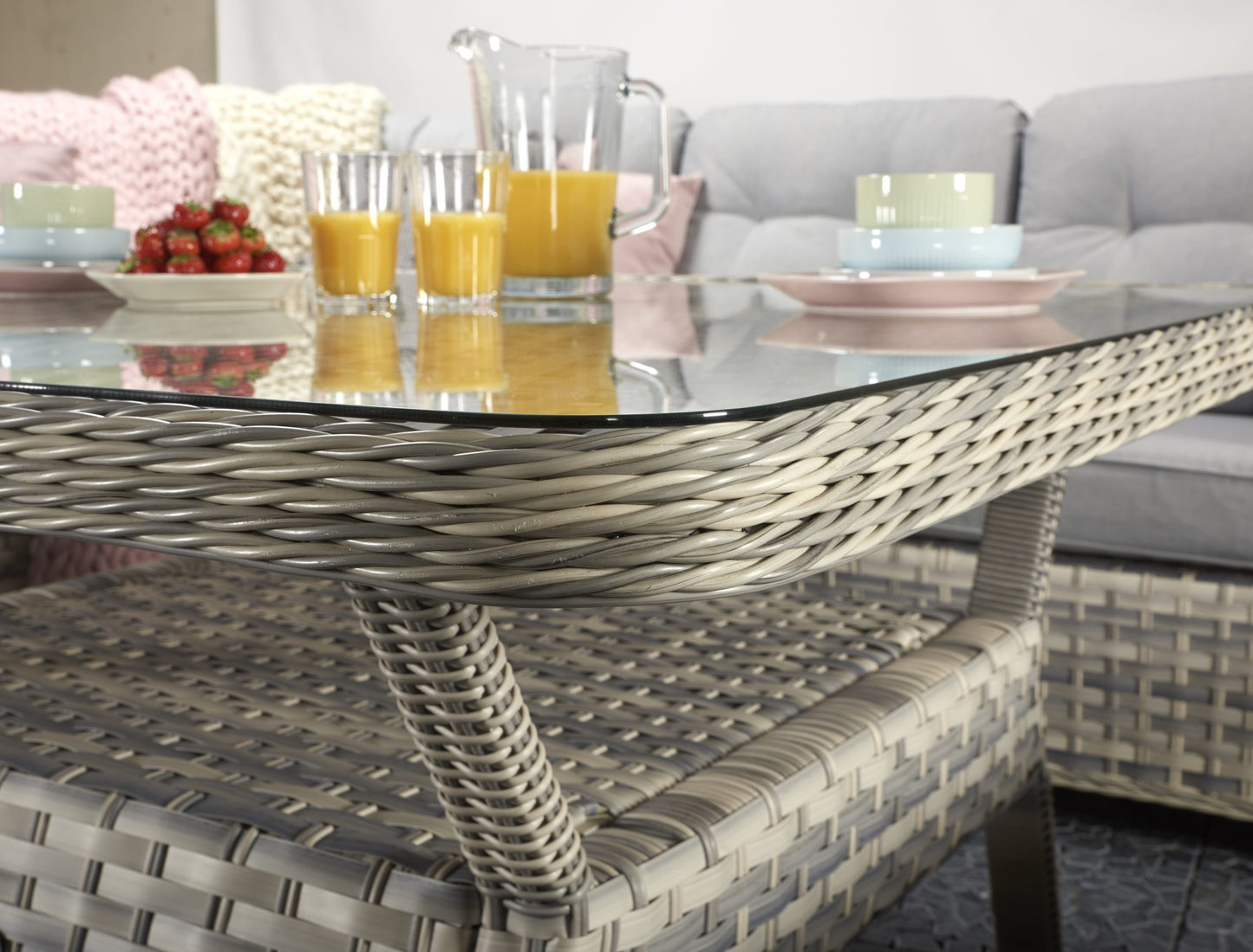 Signature Weave - Constance Rattan Large Corner Dining Sofa with Benches in Grey | Cons0203
