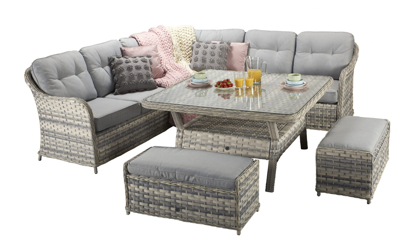 Signature Weave - Constance Rattan Large Corner Dining Sofa with Benches in Grey | Cons0203
