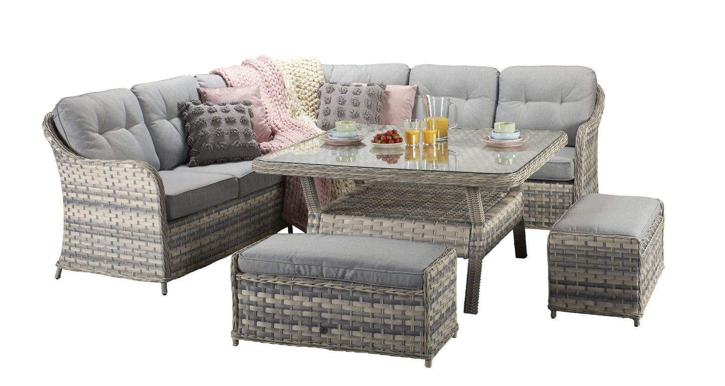 Signature Weave - Constance Rattan Large Corner Dining Sofa with Benches in Grey | Cons0203