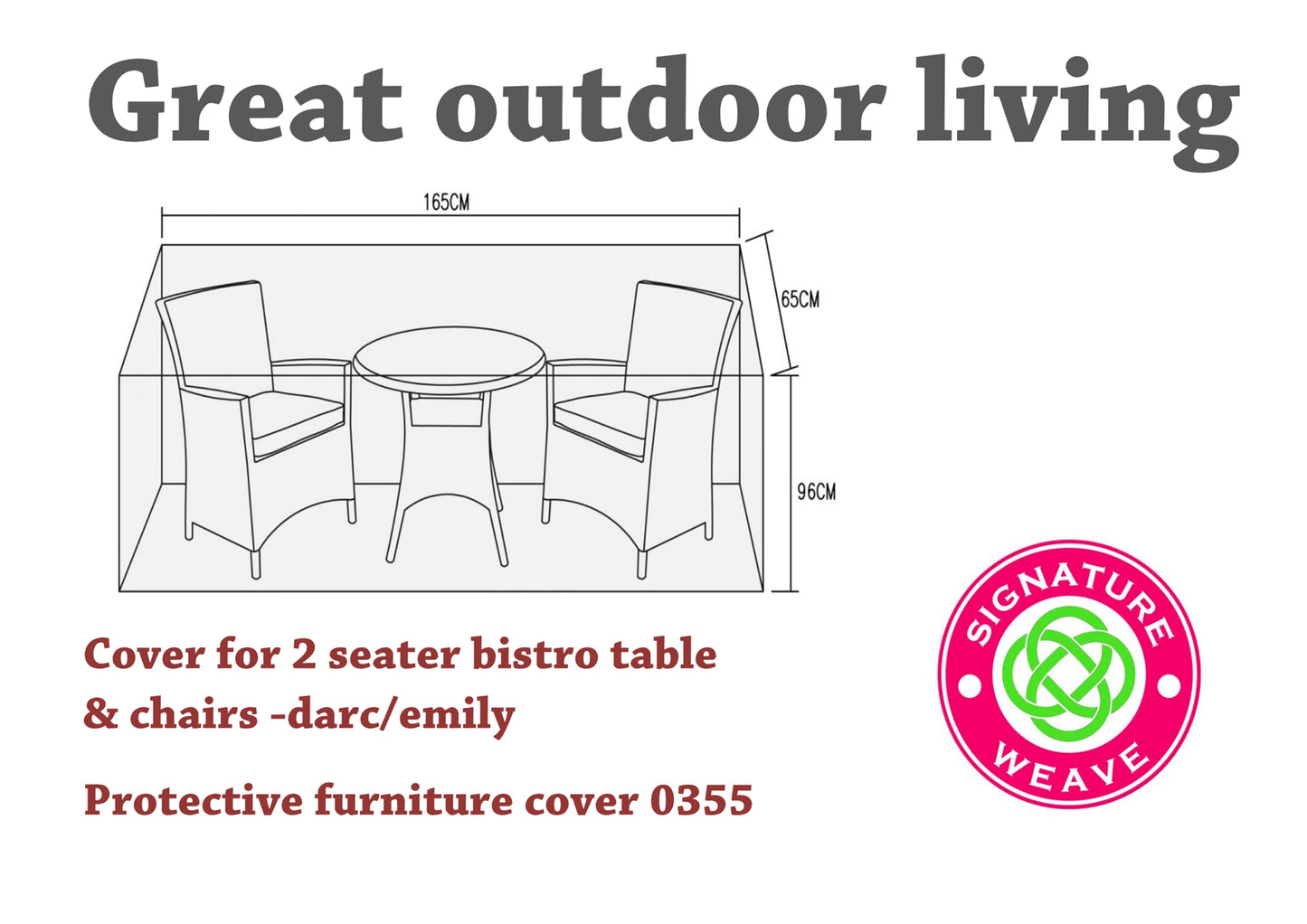 Rattan Protective Cover for 2 Seater Bistro Set 165 x 65cm | Cove0355
