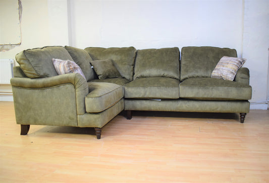 Beatrix Ex-Display Olive Green Fabric Corner Sofa | EXBEA - Homeflair