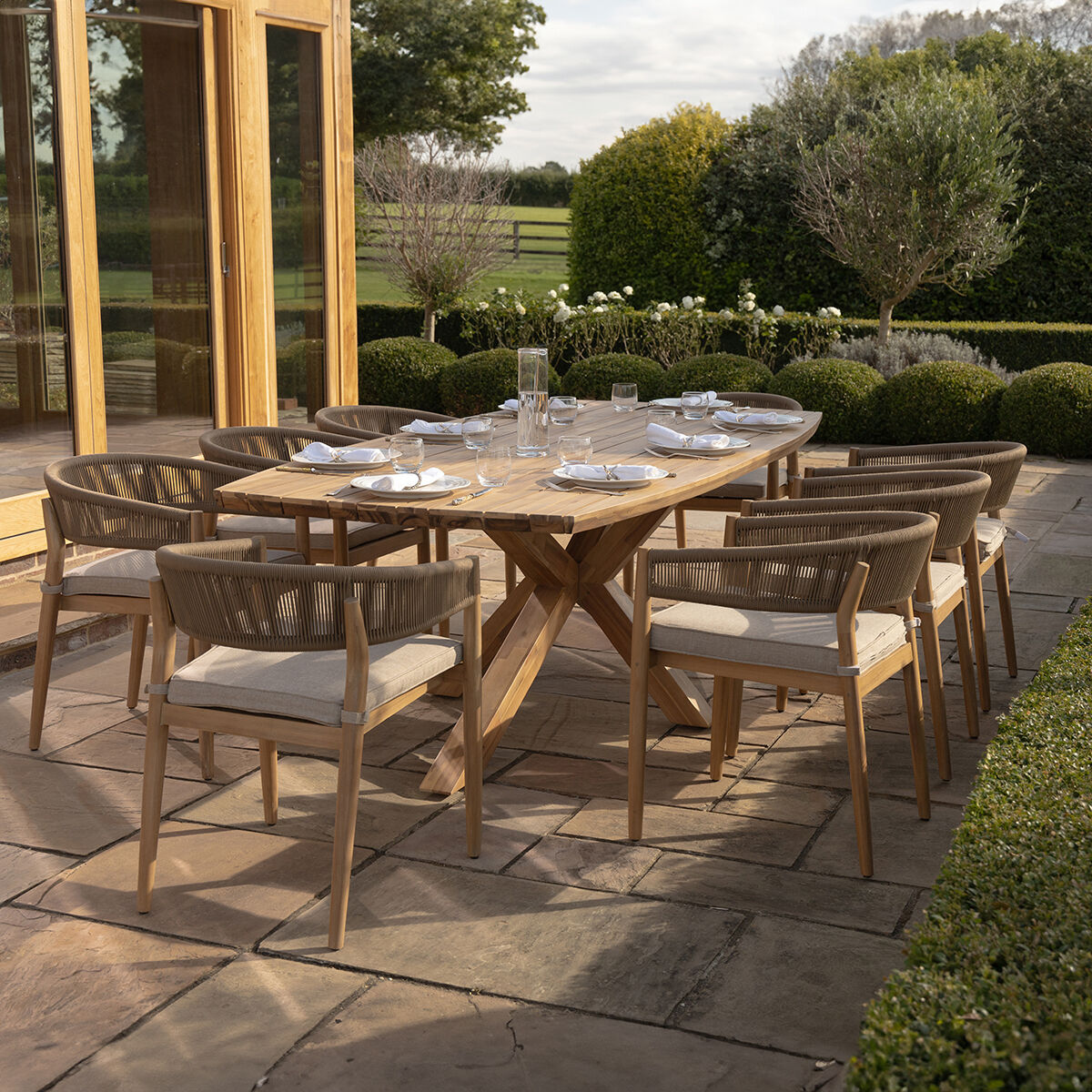 Homeflair - Porto Rope Weave 8 Seat Rectangular Dining Set