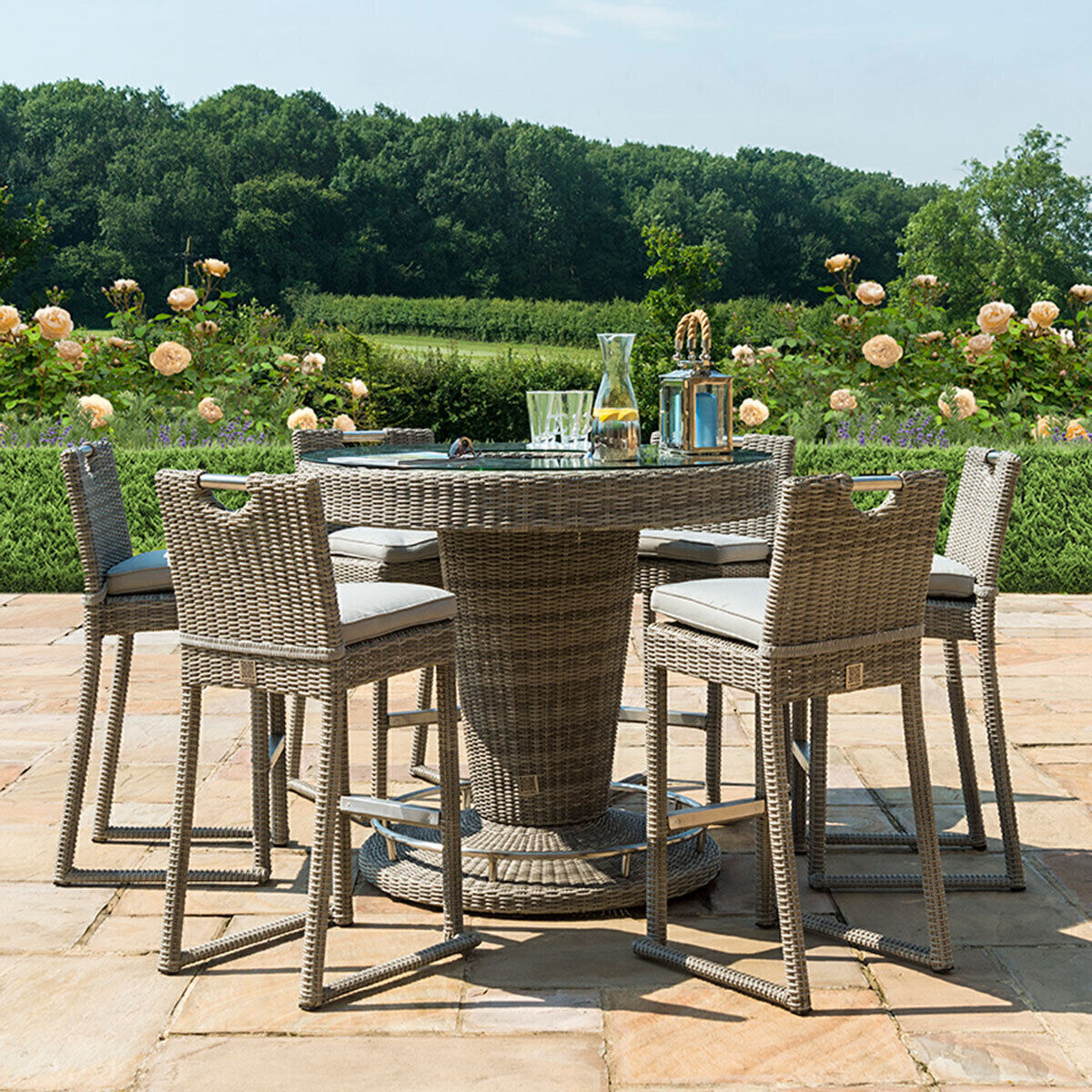 Homeflair - Oxford 6 Seat Round Rattan Bar Set