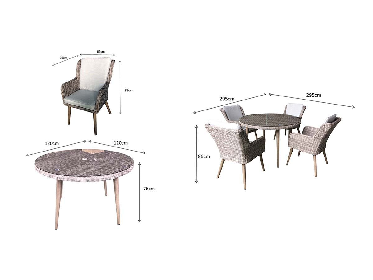 Rattan Round Dining Table in Grey + 4 Chairs Set | Danielle | Dani0164