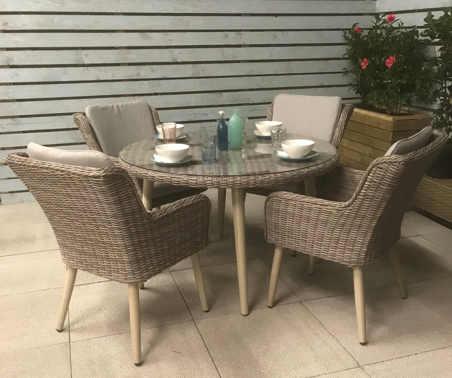 Rattan Round Dining Table in Grey + 4 Chairs Set | Danielle | Dani0164