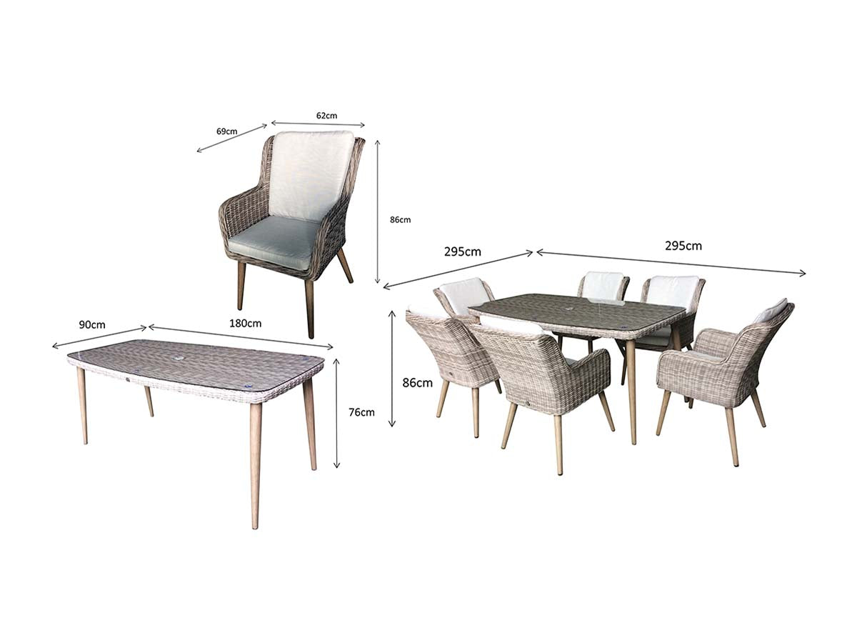 Rattan Rectangular Dining Table + 6 Chairs Set | Danielle | Dani0189