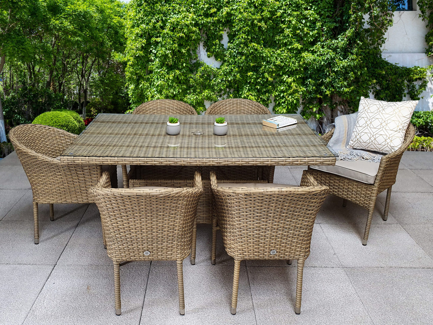 Rattan Large Dining Table + 6 Stacking Chairs | Darcey | Darc0222_Darc0191