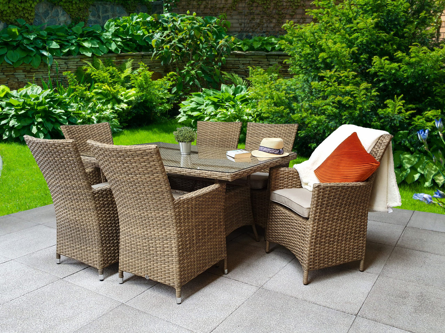 Rattan Large Dining Table + 6 High Back Chairs | Darcey | Darc0222_Darc0256