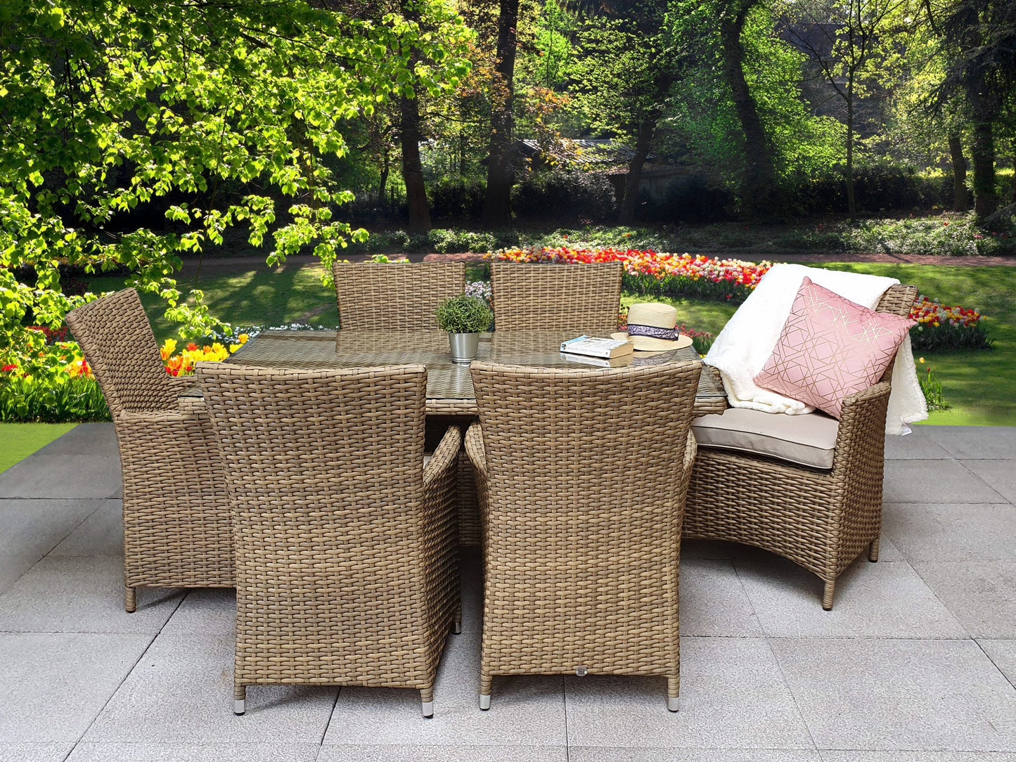 Rattan Large Dining Table + 6 High Back Chairs | Darcey | Darc0222_Darc0256