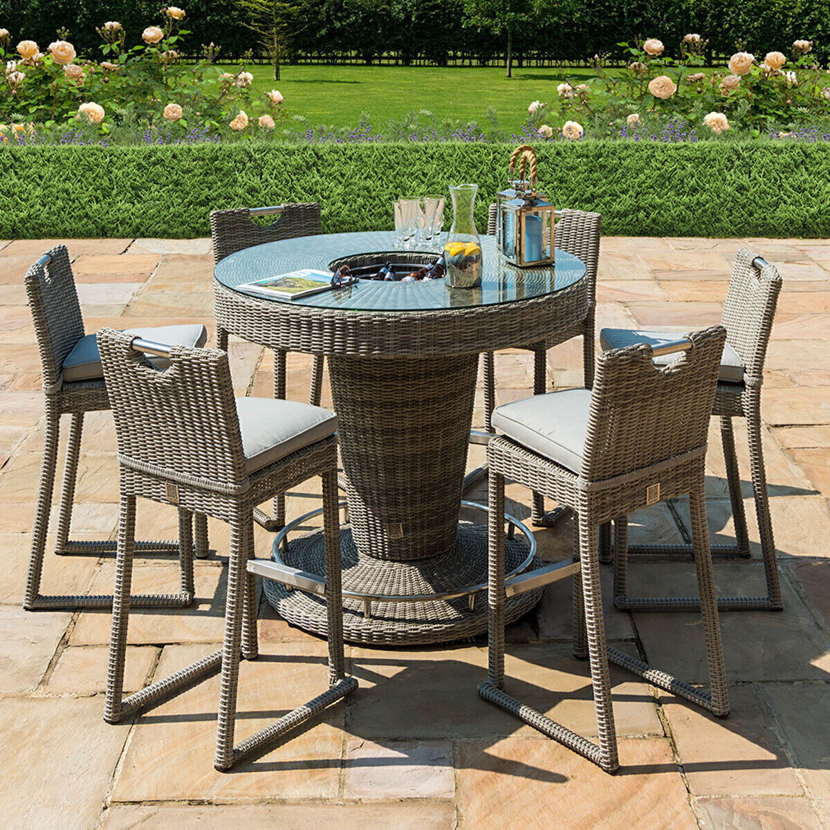 Homeflair - Oxford 6 Seat Round Rattan Bar Set