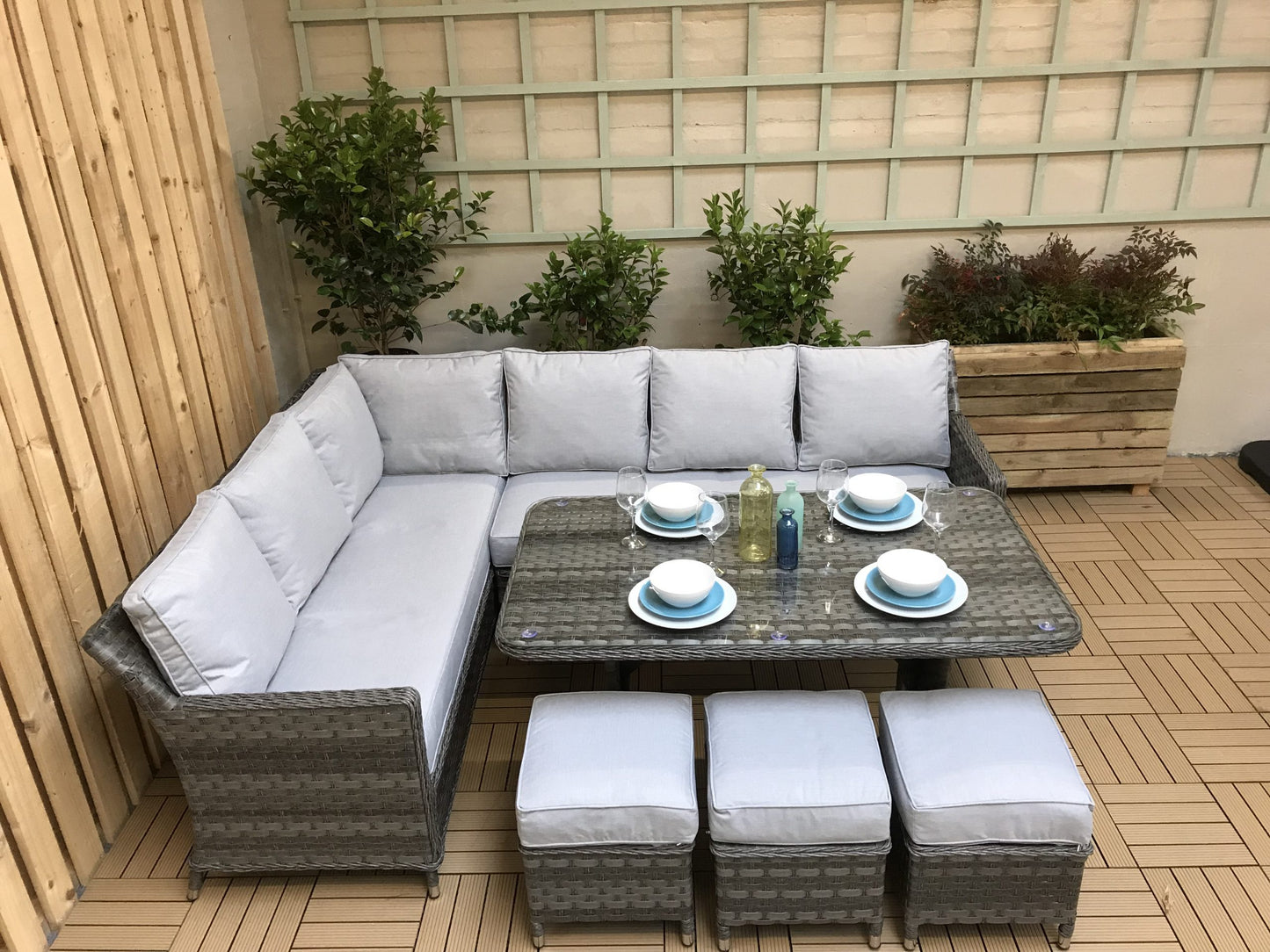 Signature Weave - Edwina Rattan Grey 7 Seater Corner Dining Sofa in Grey | Edwi0108