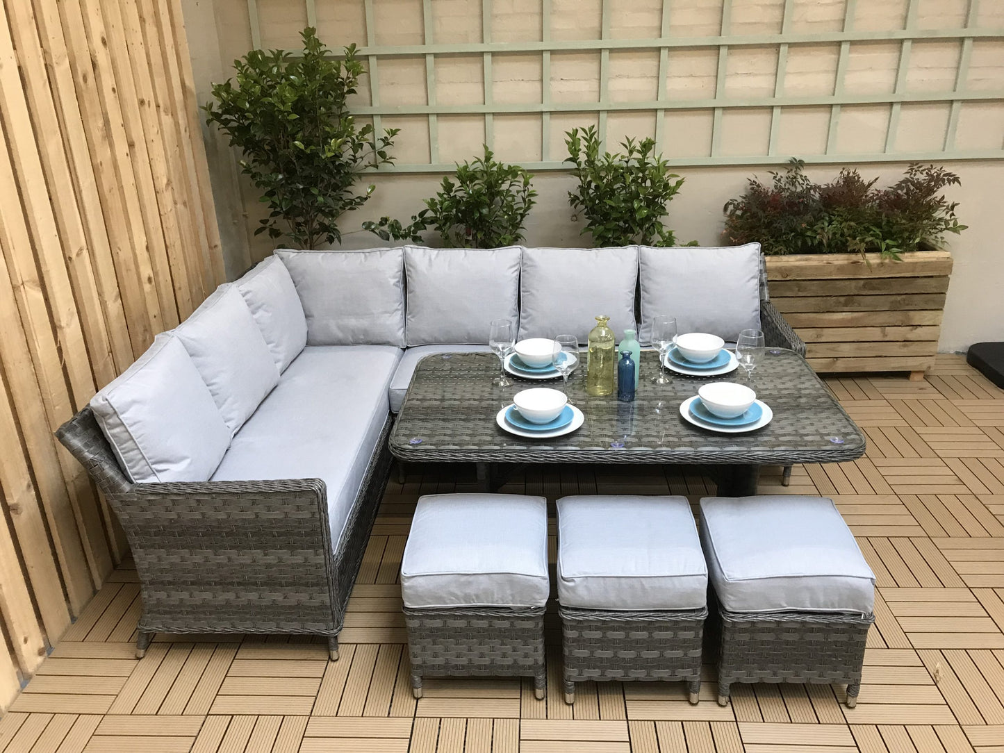 Signature Weave - Edwina Rattan Grey 7 Seater Corner Dining Sofa in Grey | Edwi0108