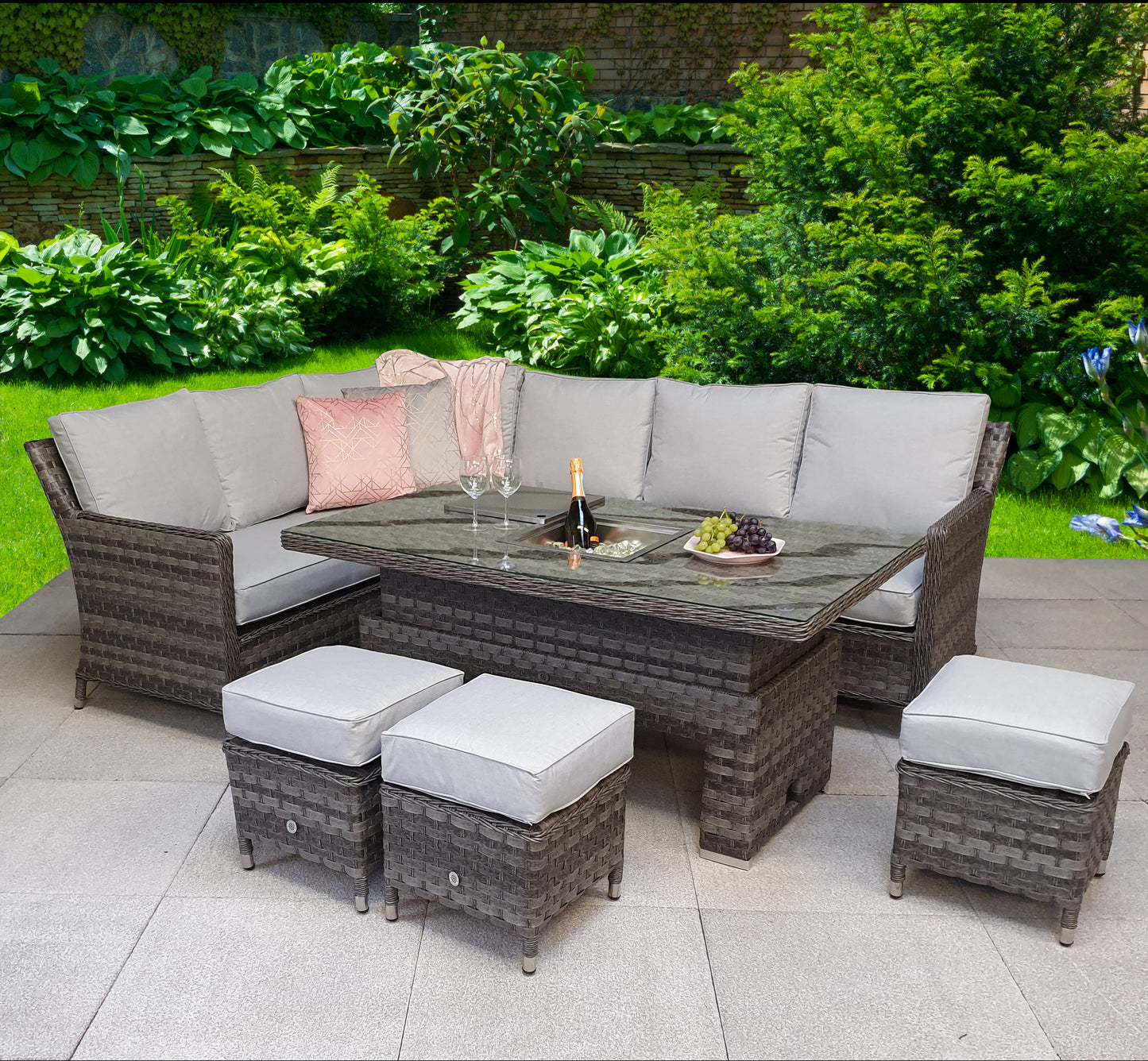Rattan Corner Dining sofa with Lift Table and Ice Bucket | Edwina | Edwi0316