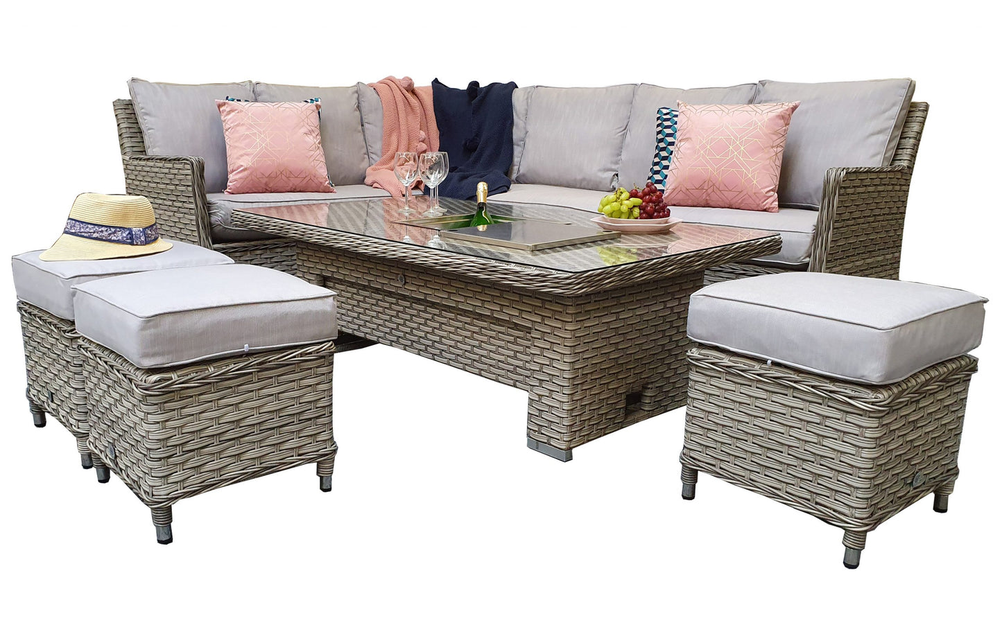 Rattan Corner Dining sofa with Lift Table and Ice Bucket | Edwina | Edwi0317