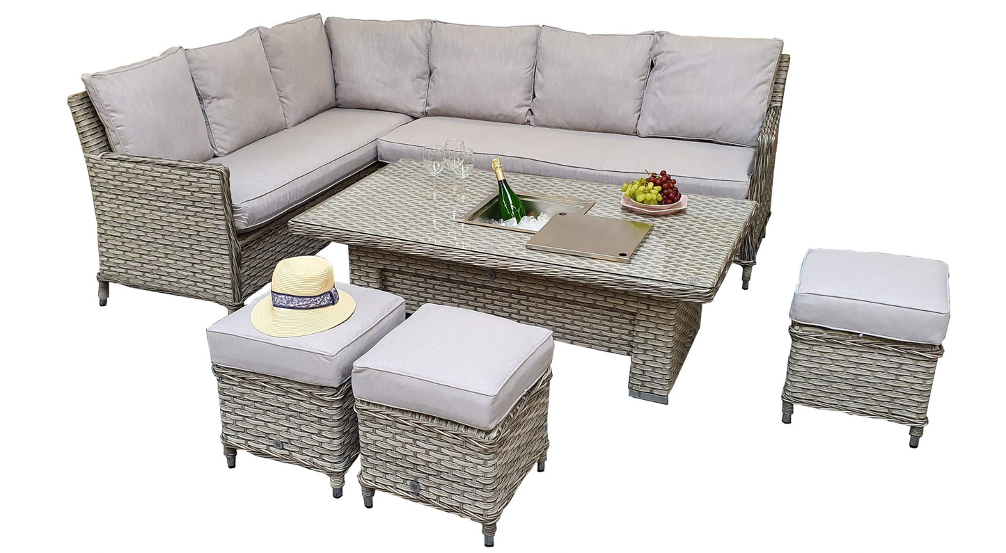 Rattan Corner Dining sofa with Lift Table and Ice Bucket | Edwina | Edwi0317