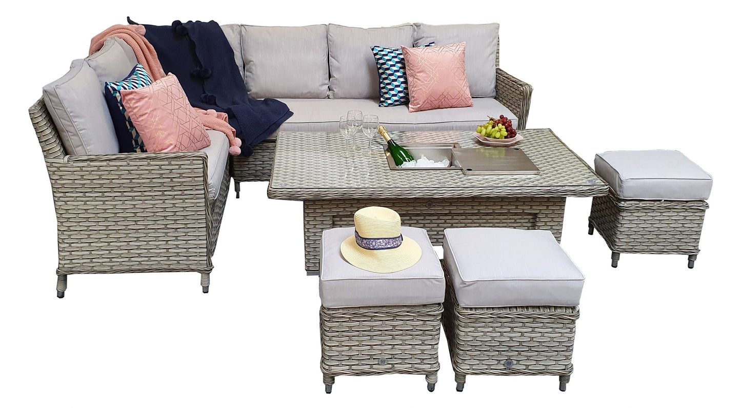 Rattan Corner Dining sofa with Lift Table and Ice Bucket | Edwina | Edwi0317