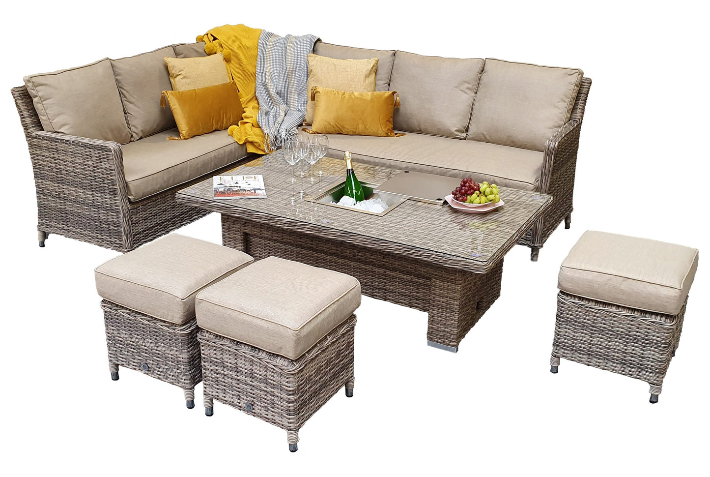 Signature Weave - Edwina Rattan Corner Dining Set with Lift Table and Ice Bucket | Edwi0318