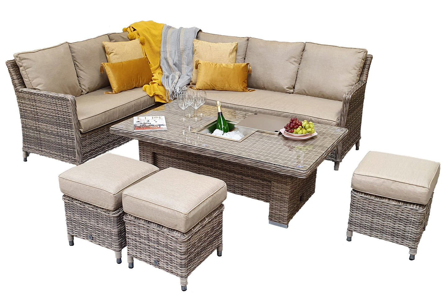 Signature Weave - Edwina Rattan Corner Dining Set with Lift Table and Ice Bucket | Edwi0318