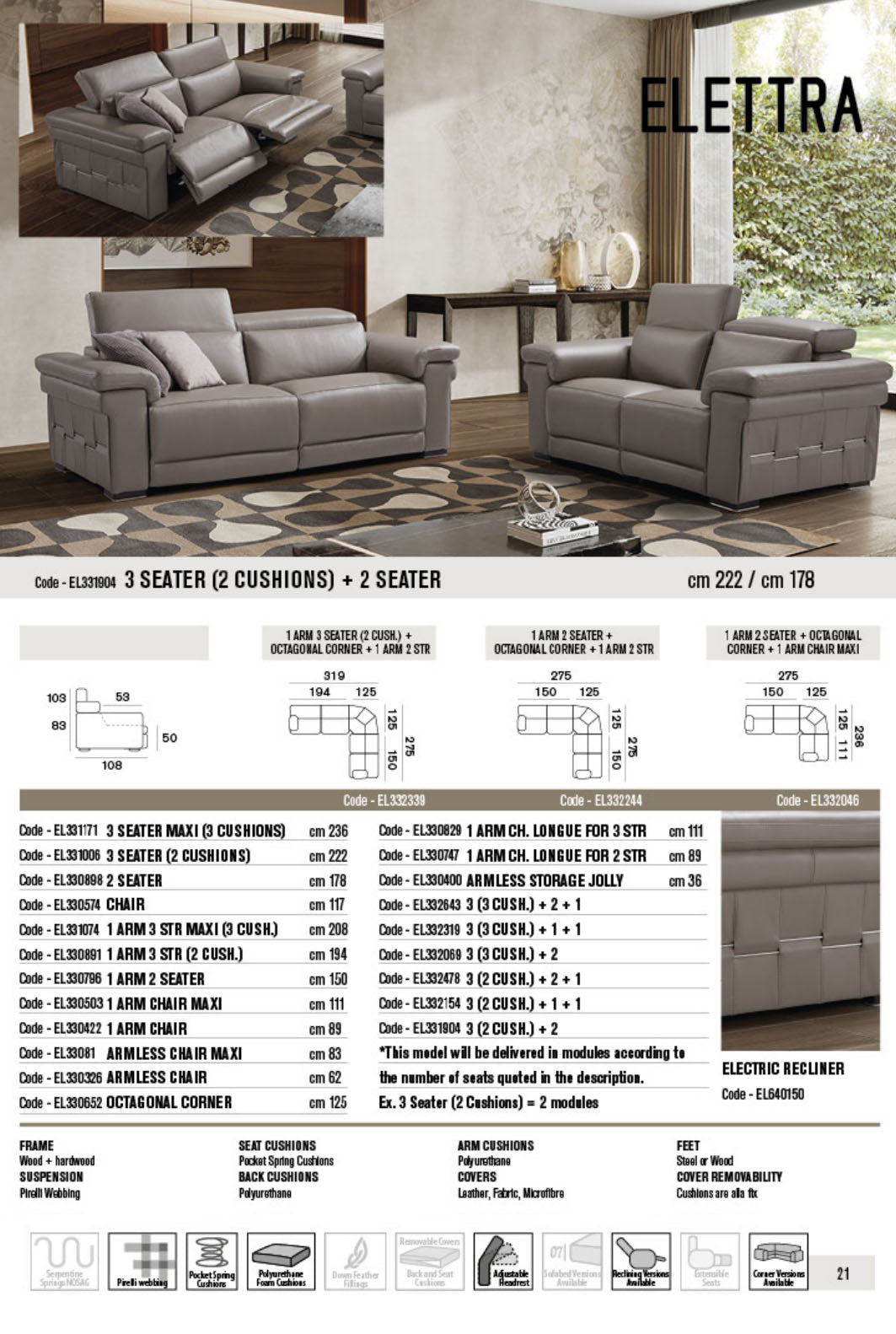 Modular Elettra Leather Sofa Collection | Newtrend Concepts Italia