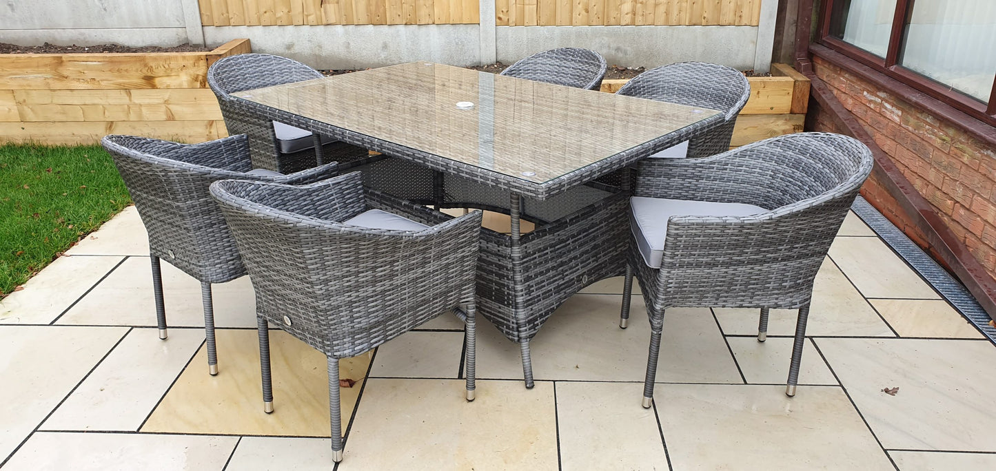 Rattan Rectangular Table + 6 Stacking Chairs set | Emil0212_Emil0208