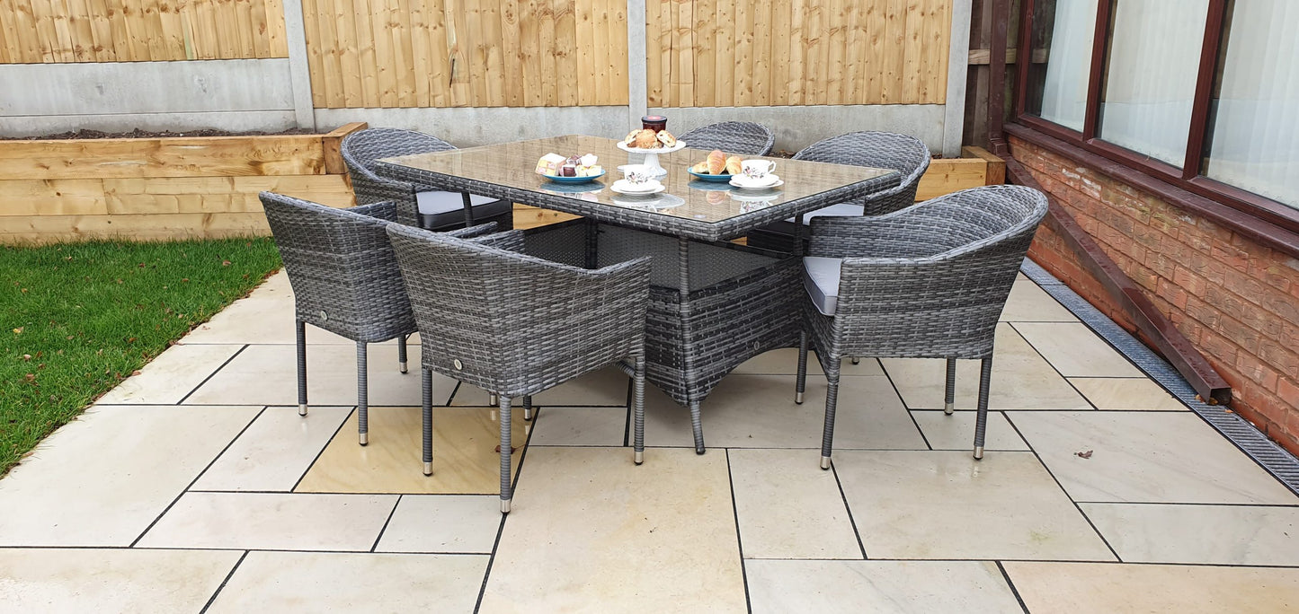 Rattan Rectangular Table + 6 Stacking Chairs set | Emil0212_Emil0208