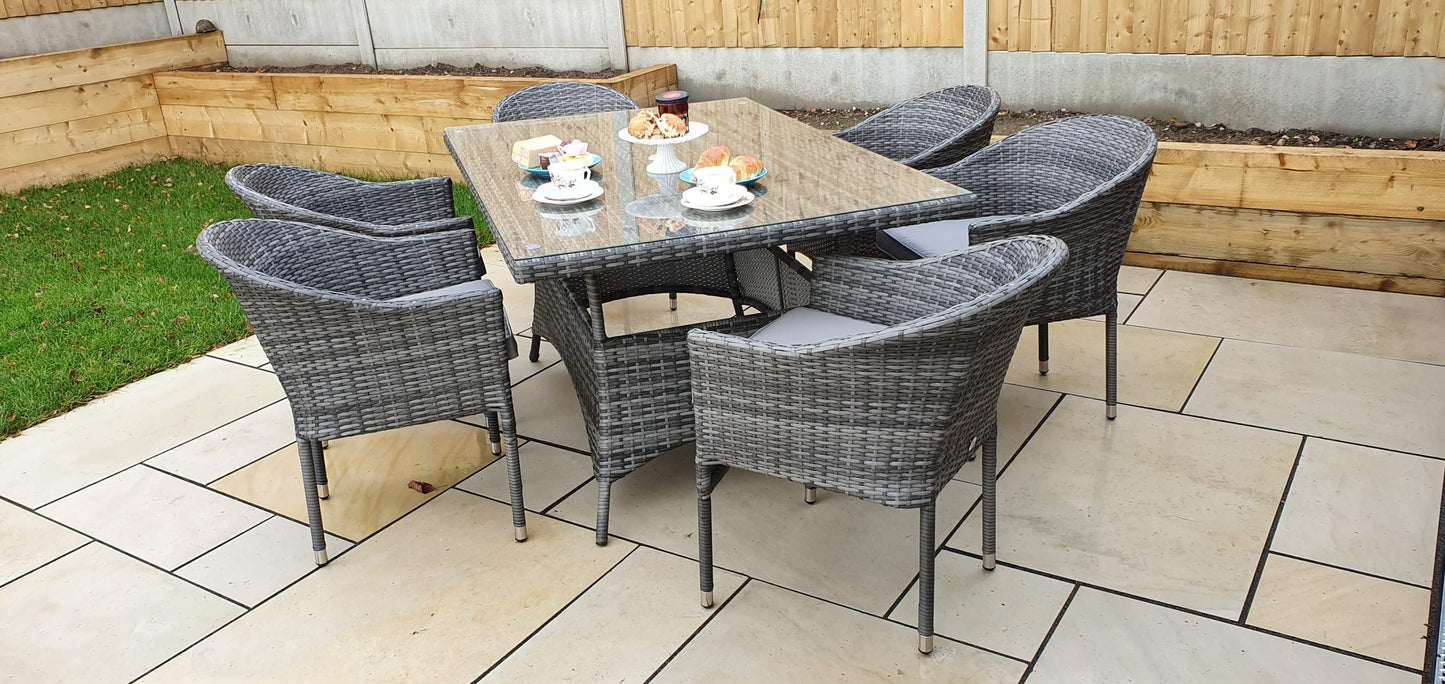 Rattan Rectangular Table + 6 Stacking Chairs set | Emil0212_Emil0208