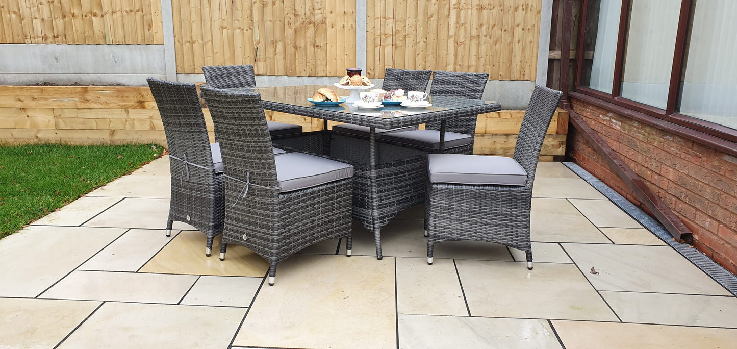 Rattan Rectangular Table + 6 Armless Chairs set | Emil0212_Emil0209