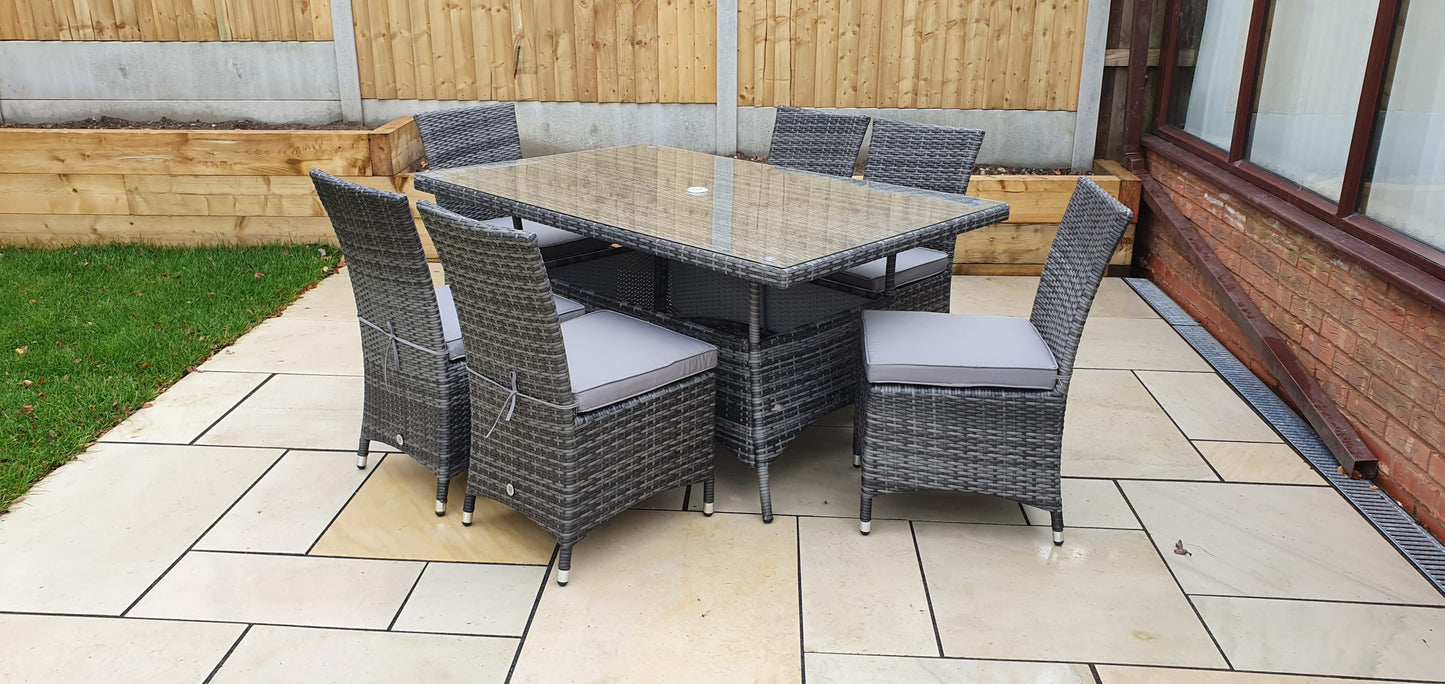 Rattan Rectangular Table + 6 Armless Chairs set | Emil0212_Emil0209