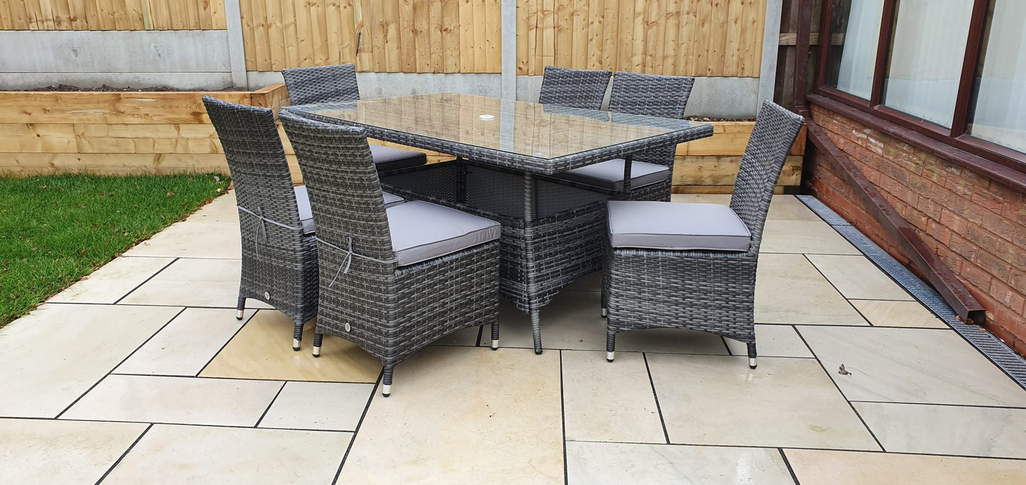 Rattan Rectangular Table + 6 Armless Chairs set | Emil0212_Emil0209