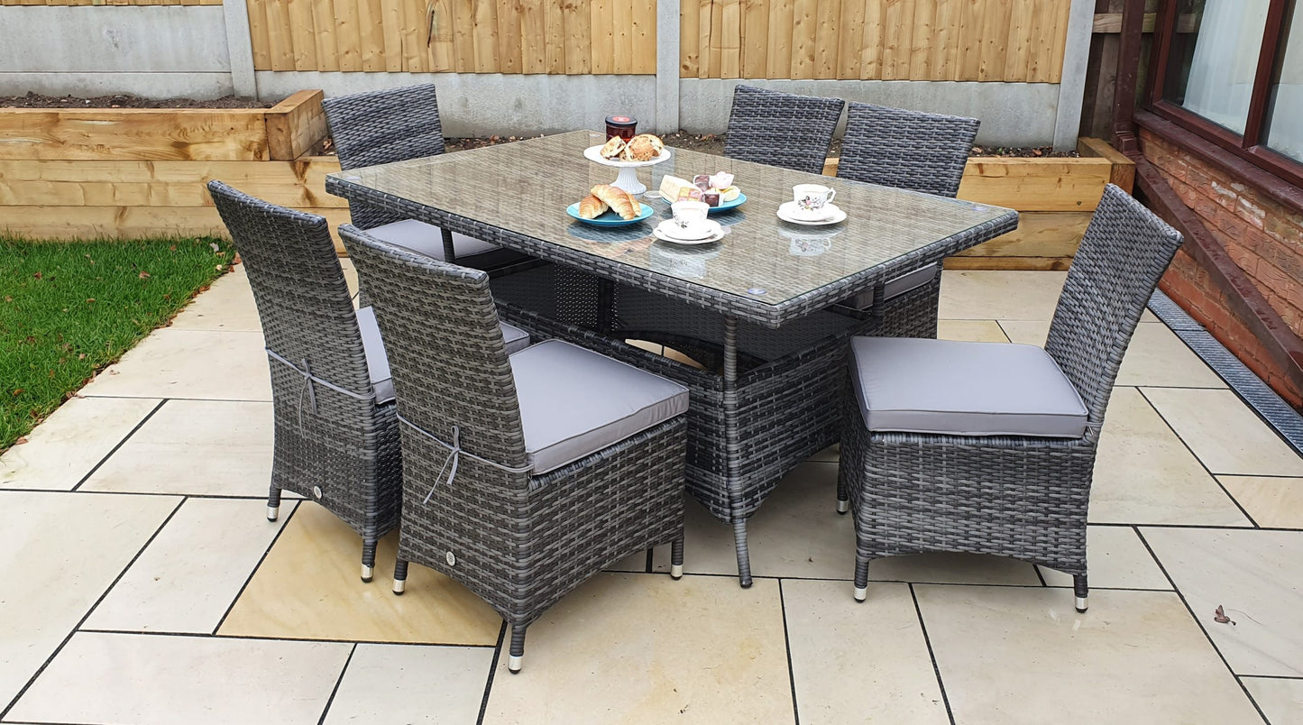 Rattan Rectangular Table + 6 Armless Chairs set | Emil0212_Emil0209