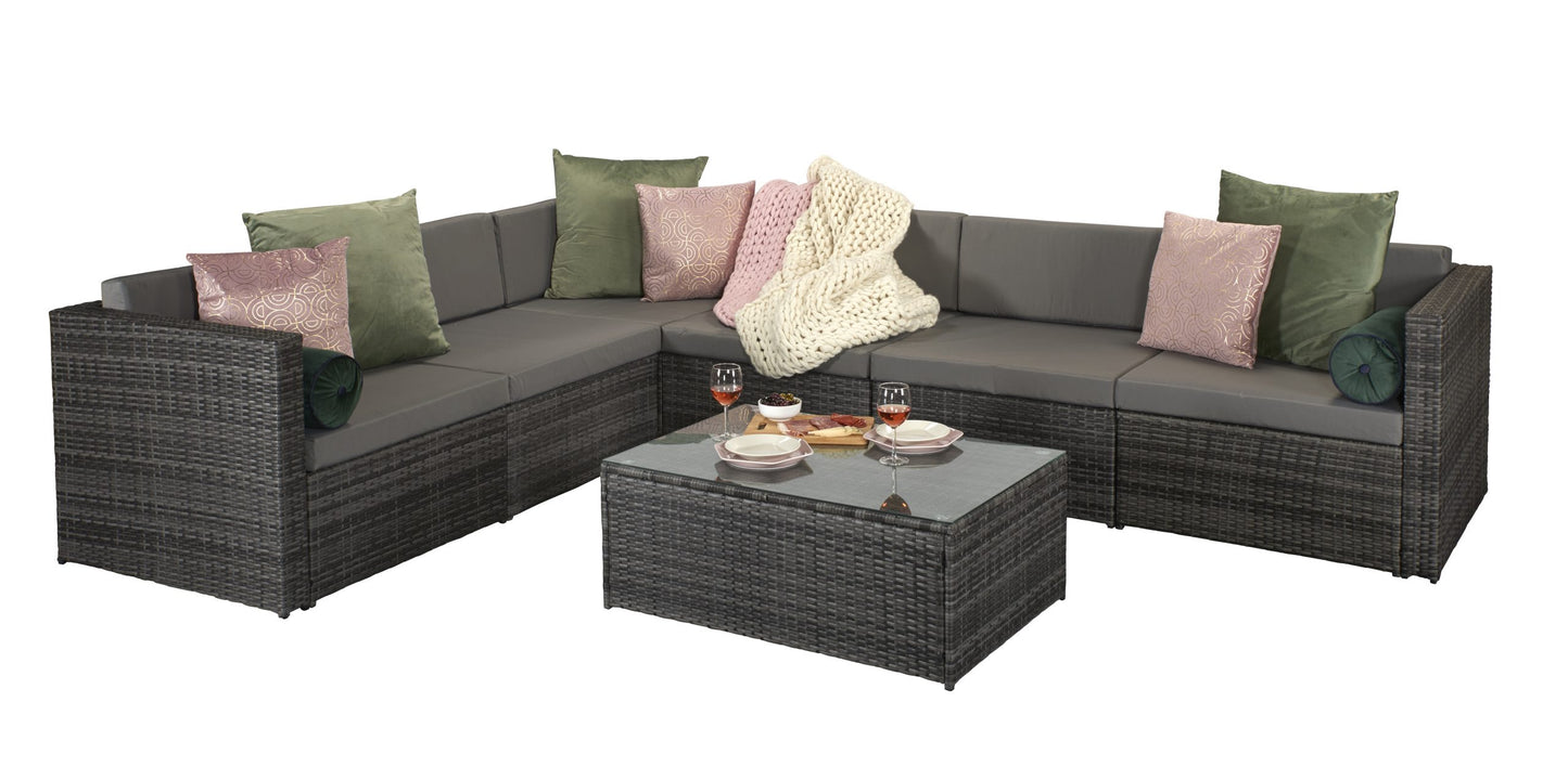 Rattan Modular Sofa Set in Mixed Grey with Steel Frame | Evie | Evie0287
