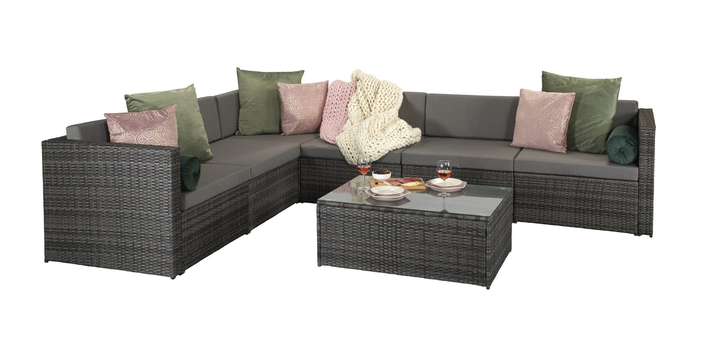 Rattan Modular Sofa Set in Mixed Grey with Steel Frame | Evie | Evie0287