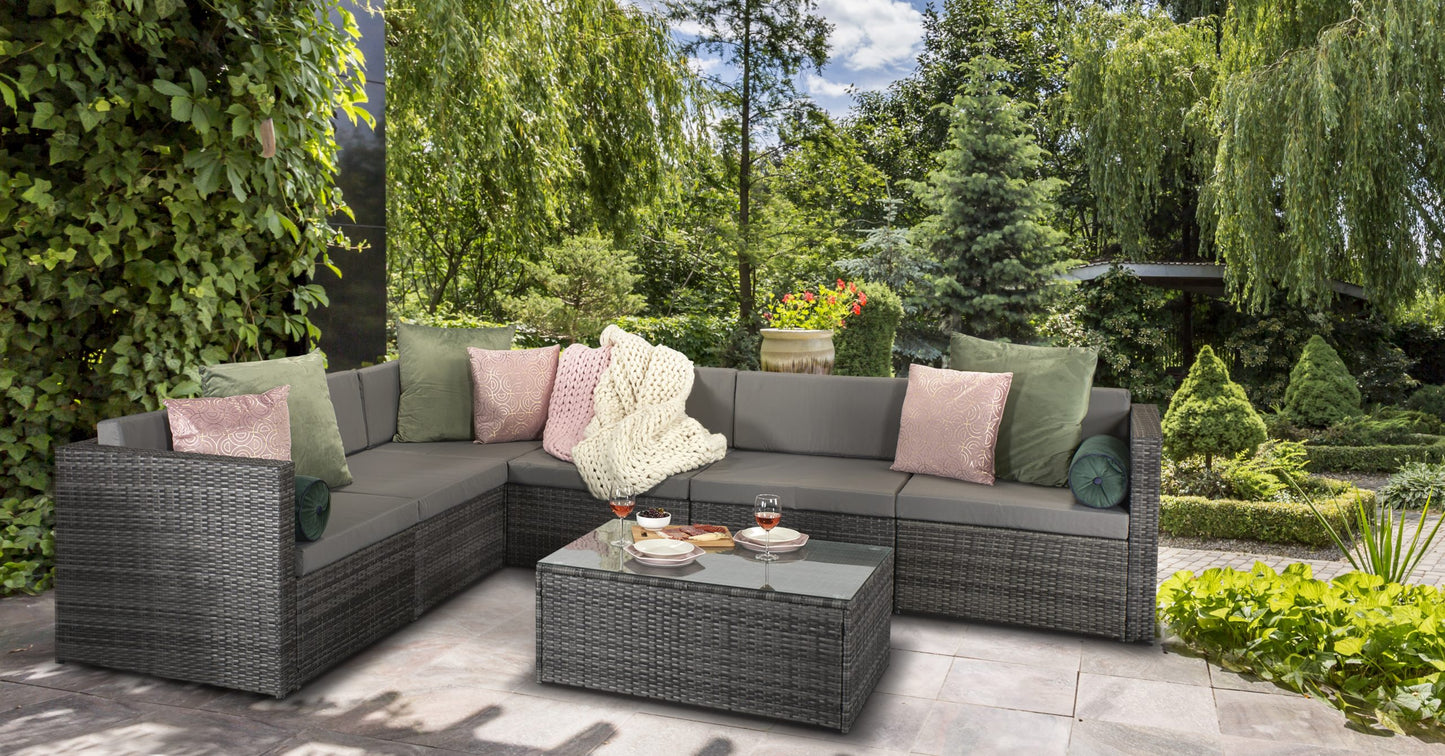 Rattan Modular Sofa Set in Mixed Grey with Steel Frame | Evie | Evie0287