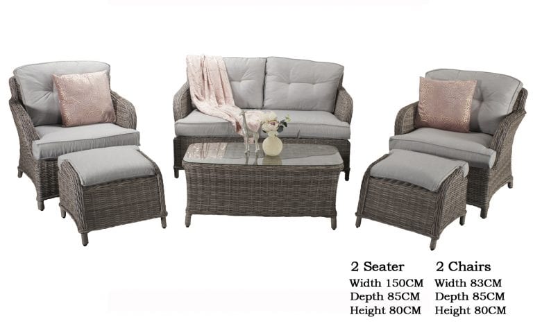 Rattan Harriet 2 Seater Sofa + 2 Ottoman Stools Dining Set | Harr0134
