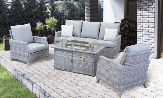 Rattan Windchester Casual 3 Seater Sofa + 2 Chairs Set with Firepit Table | WINS34FGGE