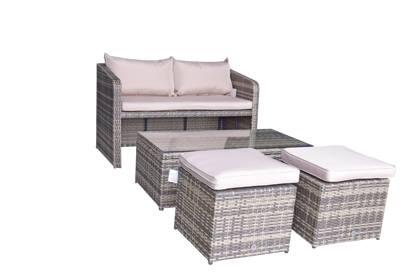 Rattan Compact Sofa with 2 Ottomans and Lift Coffee Table in Brown | Gemma | Gemm0180
