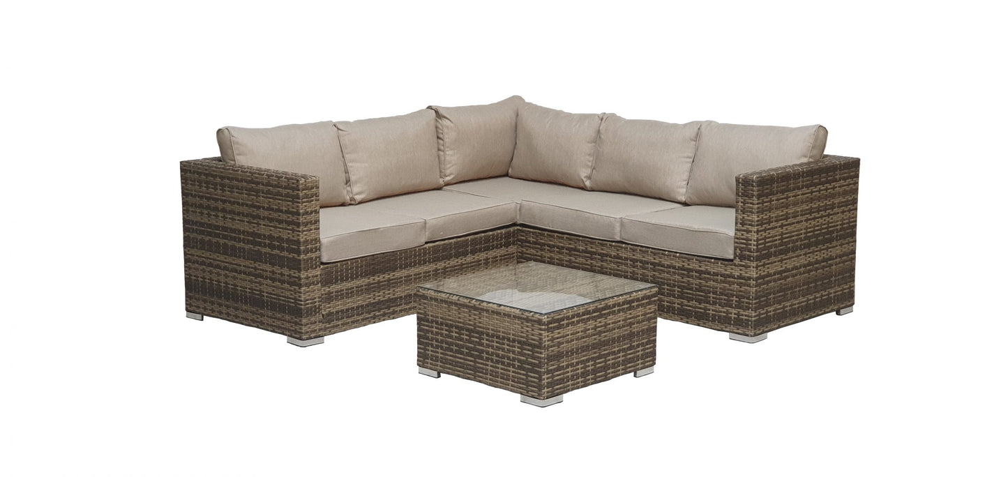 Rattan Brown Compact Corner Sofa Set with Coffee Table | Georgia | Geor0055