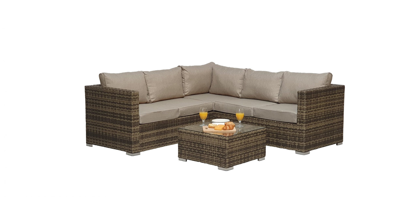Rattan Brown Compact Corner Sofa Set with Coffee Table | Georgia | Geor0055