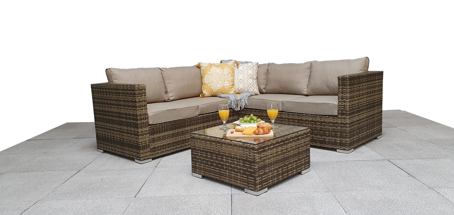 Rattan Brown Compact Corner Sofa Set with Coffee Table | Georgia | Geor0055