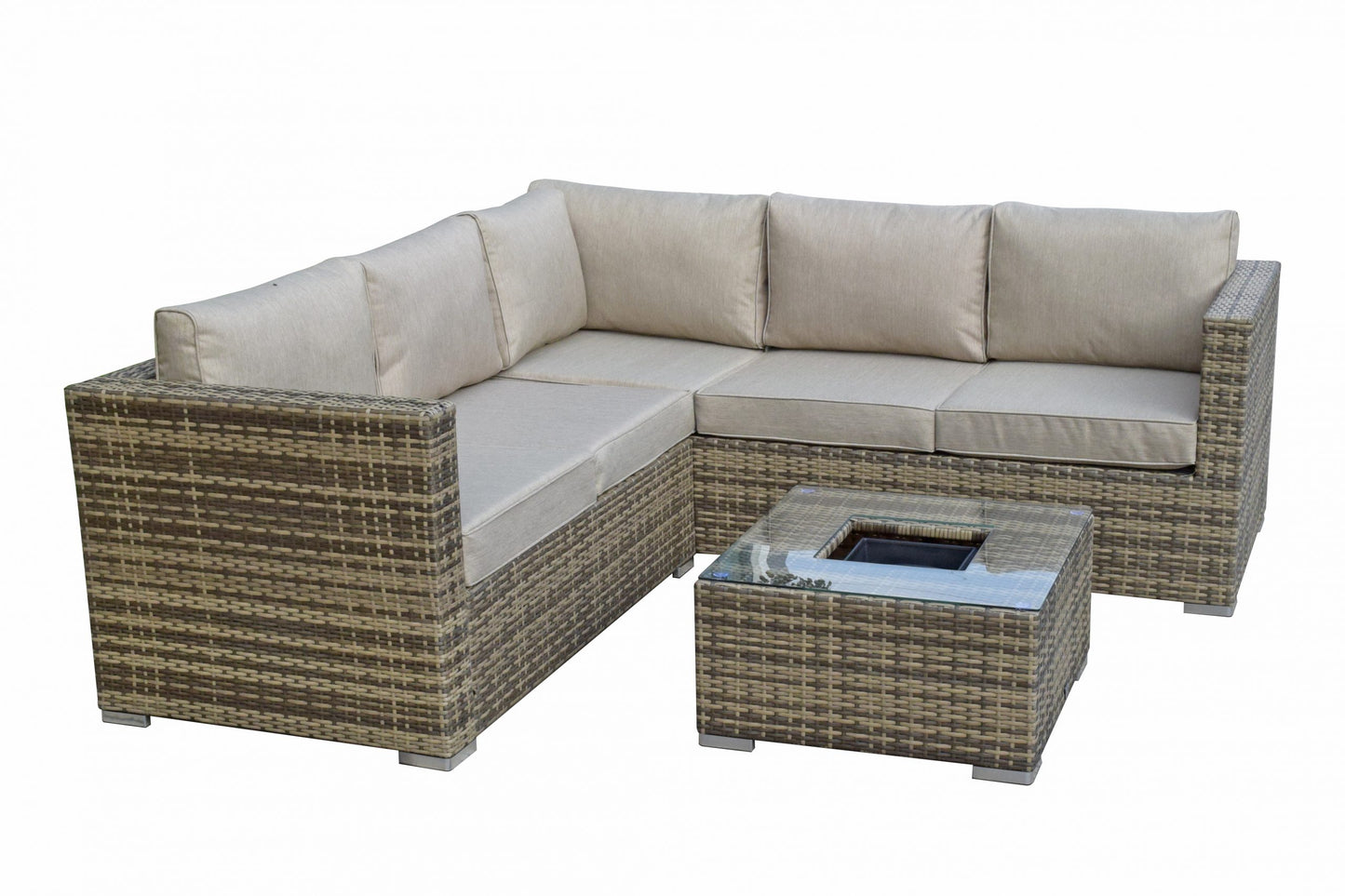 Rattan Brown Corner Sofa with Ice Bucket and Coffee Table in Brown | Georgia | Geor0312