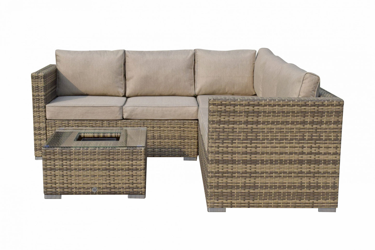 Rattan Brown Corner Sofa with Ice Bucket and Coffee Table in Brown | Georgia | Geor0312