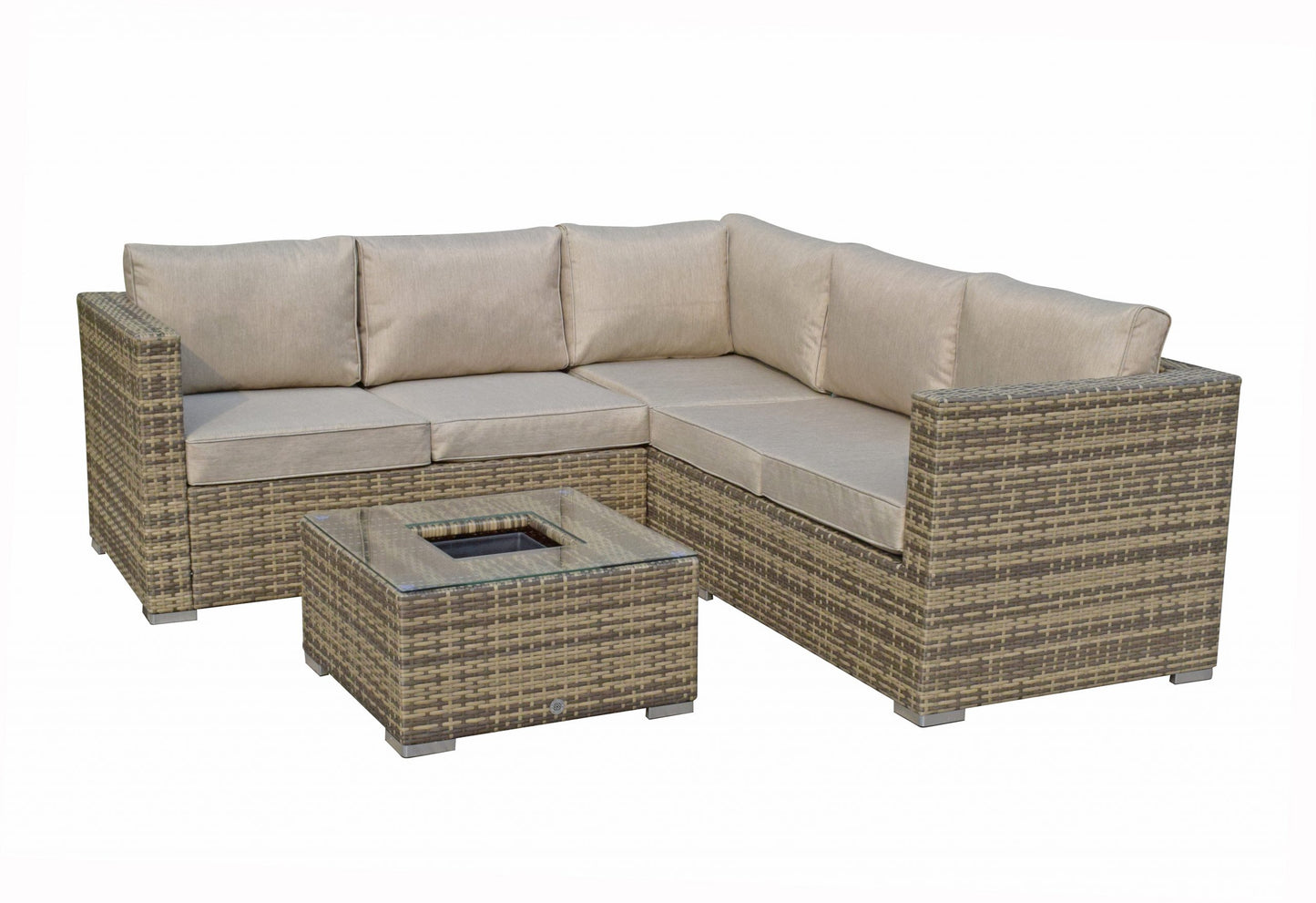 Rattan Brown Corner Sofa with Ice Bucket and Coffee Table in Brown | Georgia | Geor0312
